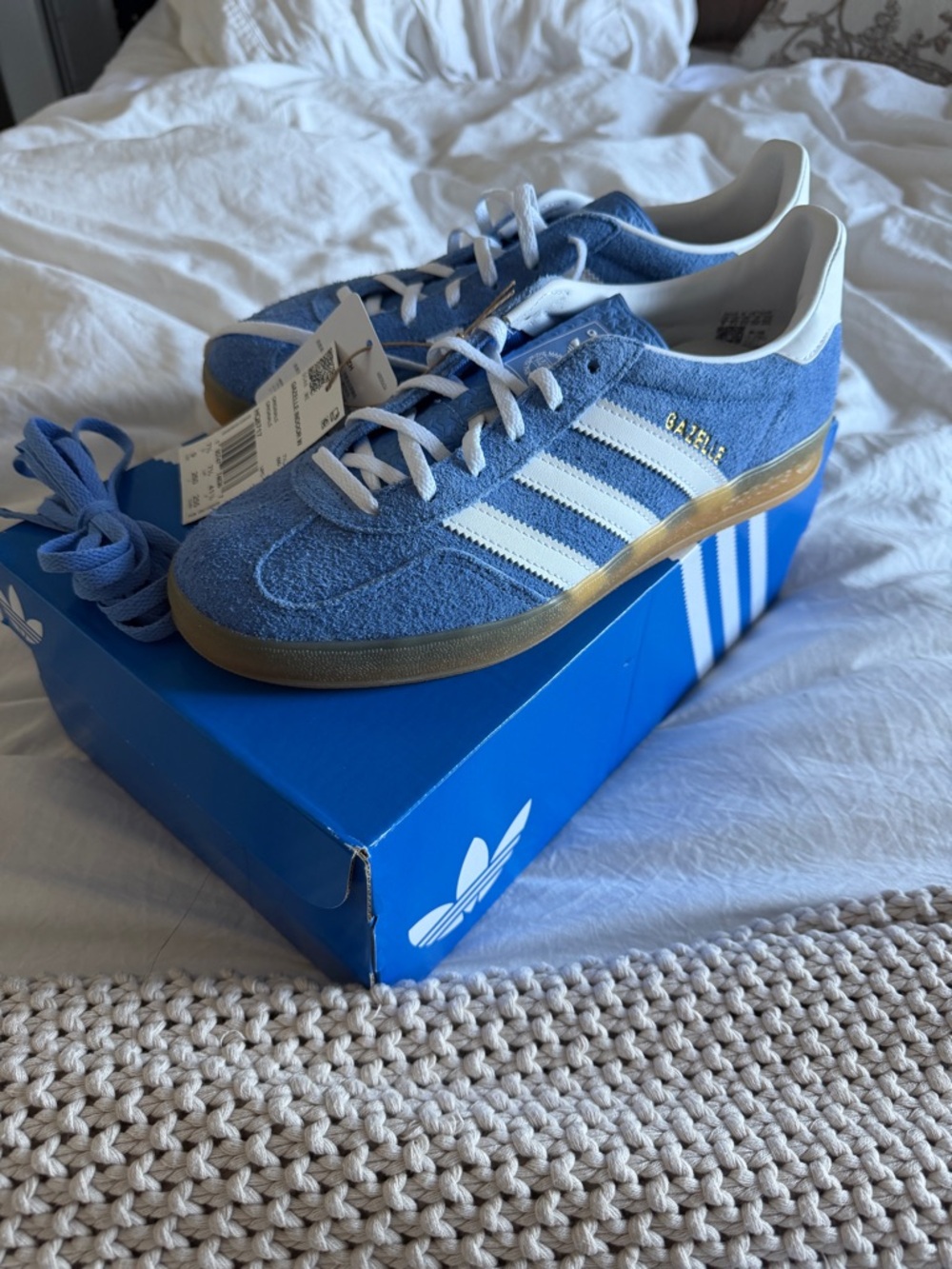 adidas Suede Gazelle Sneakers in Light Blue and White